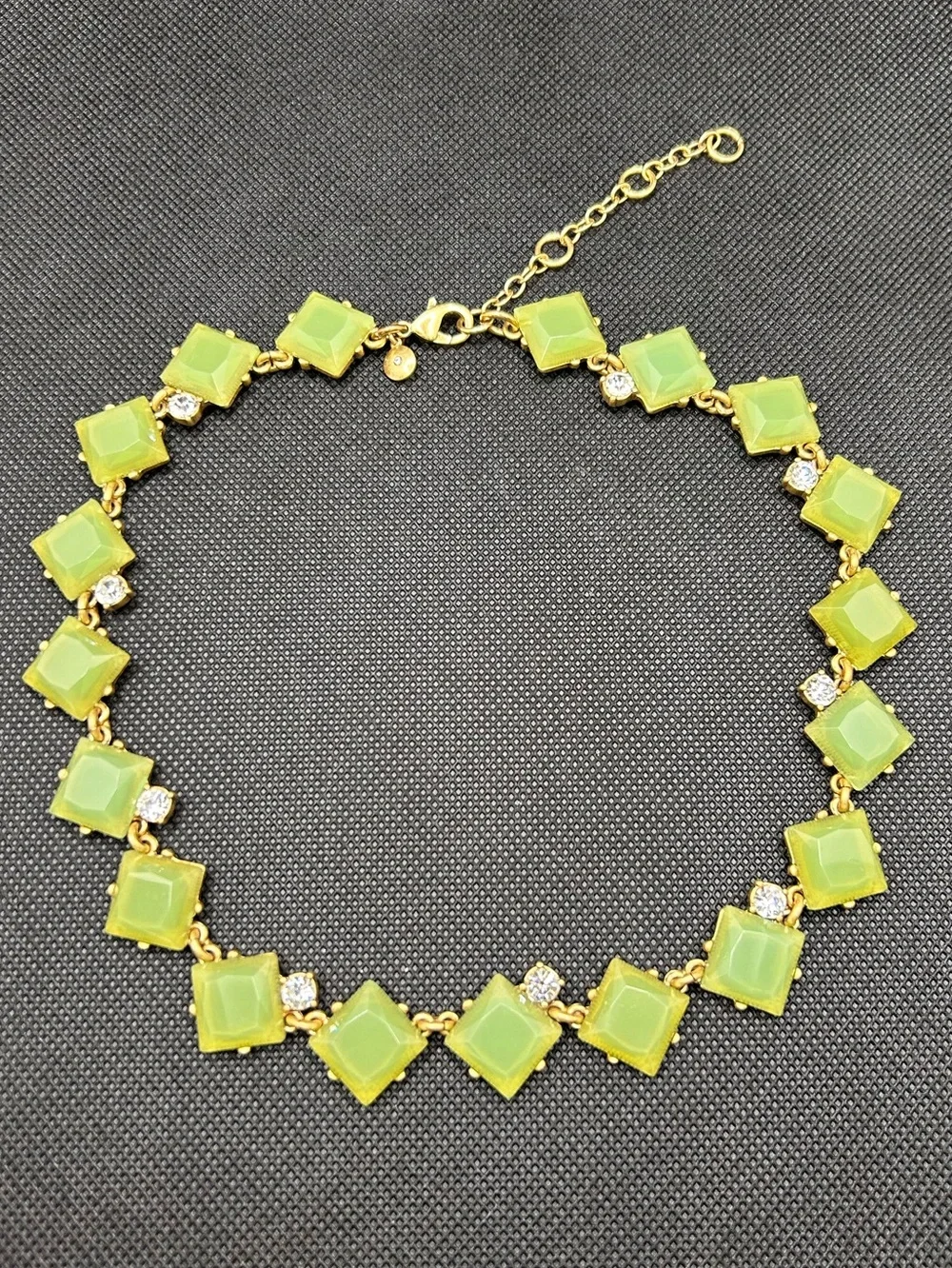 Vintage J. Crew Gold-Tone adjustable Choker Jade Stones Rhinestone Necklace